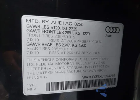 2020 Audi Q3 Premium 45 Tfsi S Line Quattro Tiptronic из США, поврежденный, VIN WA1DECF3XL1074265